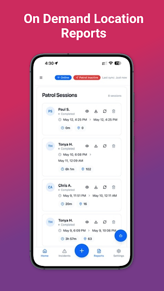 On-demand location reports screen